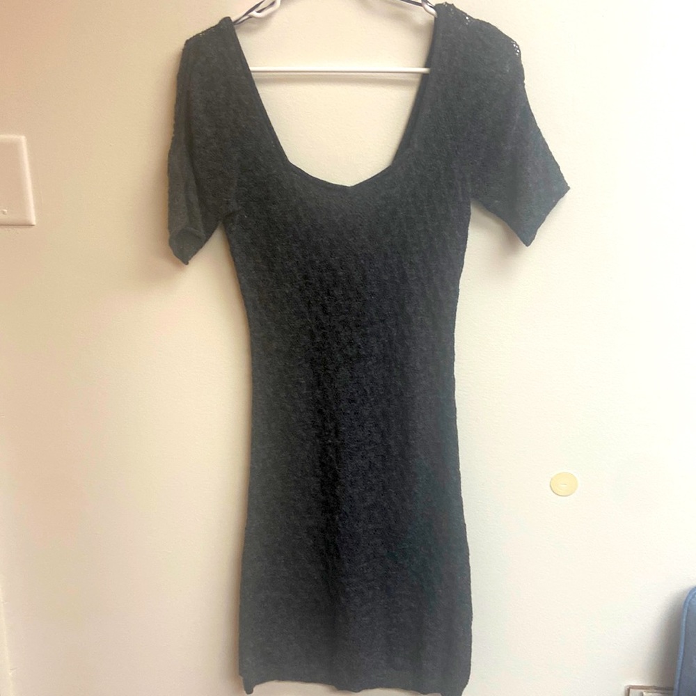 Free People Thin Knit Body Con Sweater Dress Mini Dark Gray Womens Medium